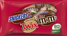 So be sure to stock up on MARS Variety Bags filled with the well-loved chocolate brands that trick-or-treaters are crazy for, such as M&M S Brand, SNICKERS Brand, TWIX Brand, MILKY WAY Brand