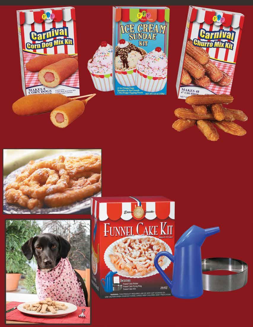 Corn Dog Kit A carnival treat your whole family will enjoy. Each kit includes enough corn dog mix to make 8 dogs. Also includes 8 corn dog scewers. Just add water. 2720 $11.