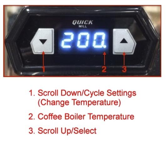 keys to change to the desired temperature. After a few seconds the display will revert back to normal operation. The recommended brew range is between 195-205 Fahrenheit or 90-96 Celsius.