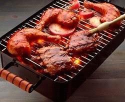 Barbeque To cook meat or poultry slowly over coals on a spit