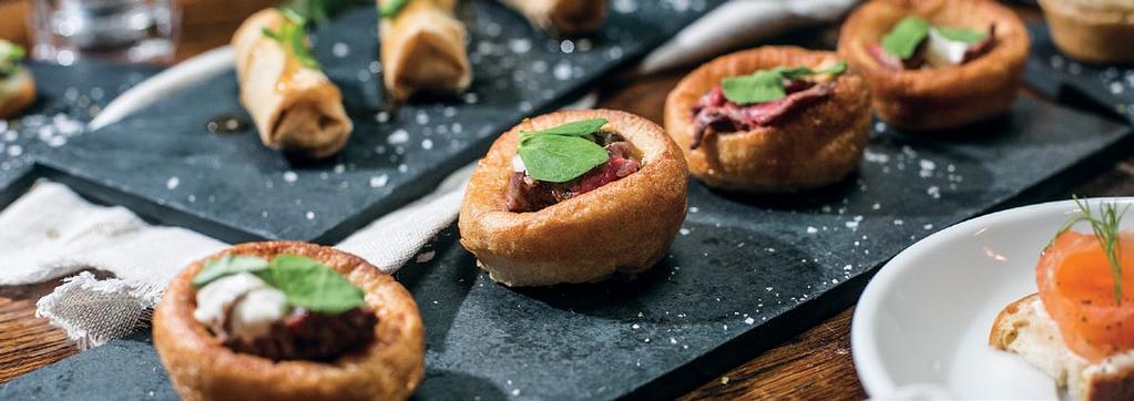 FINGER BUFFET Menu 25 Monday to Tuesday 30 Wednesday to Friday Available for parties of 10 or more Mini Yorkshire puddings with rare roast beef, creamed horseradish and pea shoots Sundried tomato and