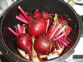 Step 5 - Cook the beets Put similar sized beets (hopefully, they're ALL of a similar size so they take the same time to cook) together with enough boiling water
