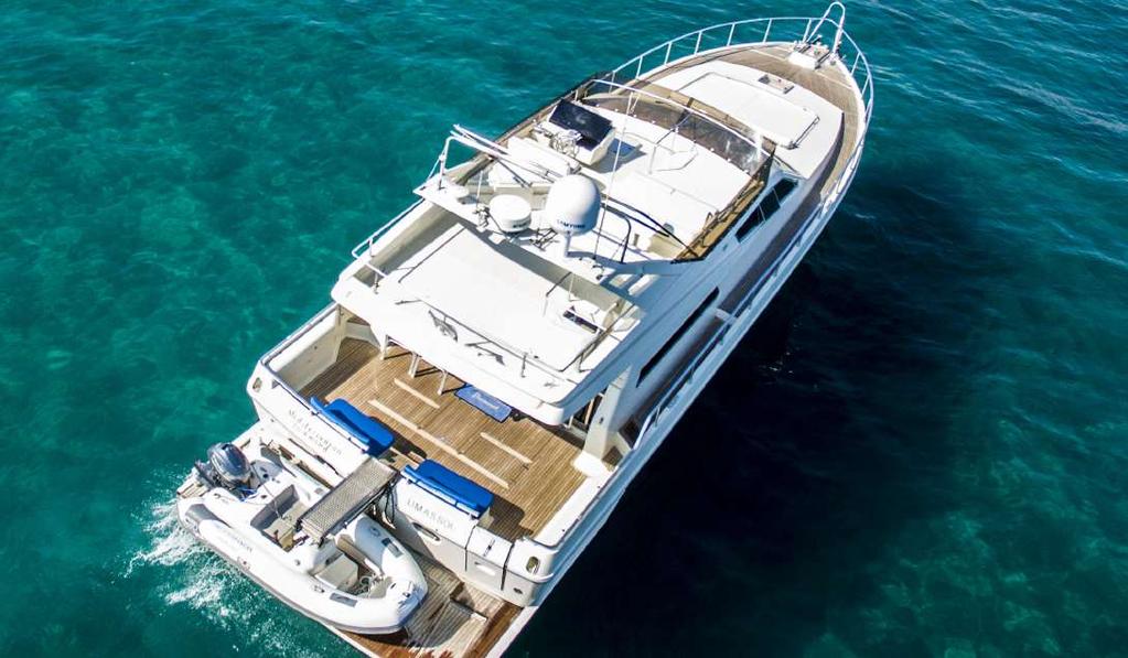 cabin with an en suite bathroom and flat screen TV, an additional two en suite cabins, a spacious sunbathing area on the front deck, a galley and