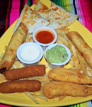 Appetizers : Lunch Welcome! Aperitivos Special Montezuma : Appetizers : All Almuerzos nachos include cheese. Cheese Dip Sm 3.25 : Lunch Only : Lg 5.25 Bean Dip 3.25 Guacamole Dip Sm 3.25 Lg 5.