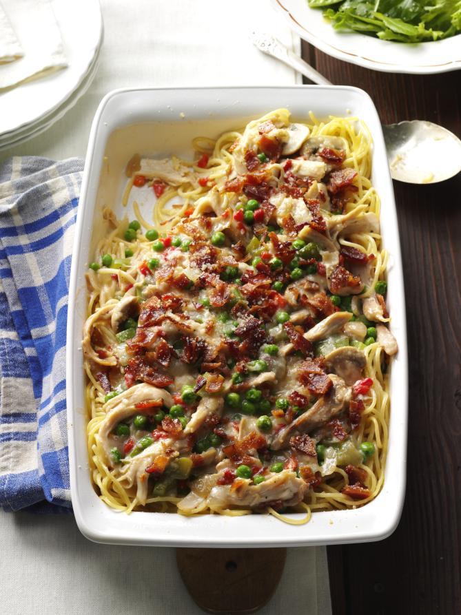Taste of Home Great Flavors Chicken Concentrate Recipes Recipe # 195499 Mom's Favorite Chicken Tetrazzini Rotisserie chicken turns this baked spaghetti into a warm, cozy meal our family craves.
