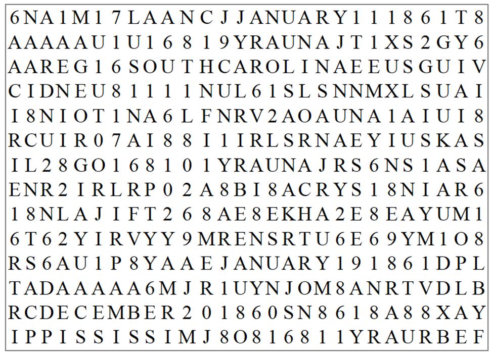 Confederate States and Dates Word Search Below is a word search where you need to find the names of the Confederate States of the Civil War and the dates that they seceded from the Union.