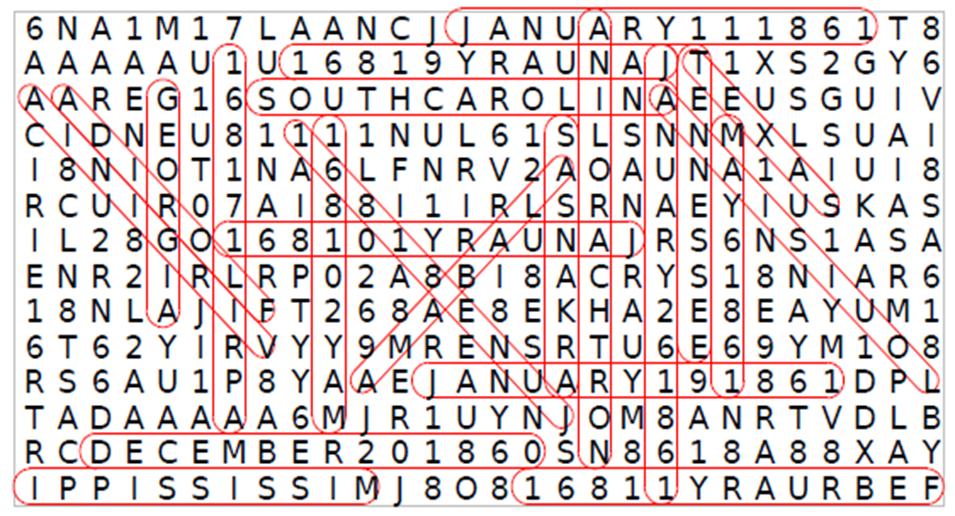 Confederate States and Dates Word Search Word Search and Answer Key generated by www.armoredpenguin.com.