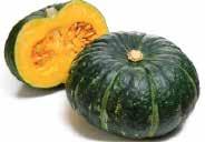May be matured on the vine for a winter keeper. A RARE HEIRLOOM. Pkt. (20 seeds) $1.95, 20 g $5.95, 100 g $12.95 3126 Delicata. (90 days) Colourful winter squash with green stripes and flecks.