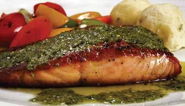 . 55 Pan seared Salmon fillet dressed with lemon pesto and served with mashed