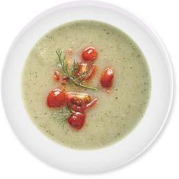 Fennel and Zucchini Soup with Warm Tomato Relish 2 tablespoons extra-virgin olive oil, divided 2 cups diced fresh fennel (from 1 large bulb), fronds chopped and reserved 1 cup trimmed diced zucchini