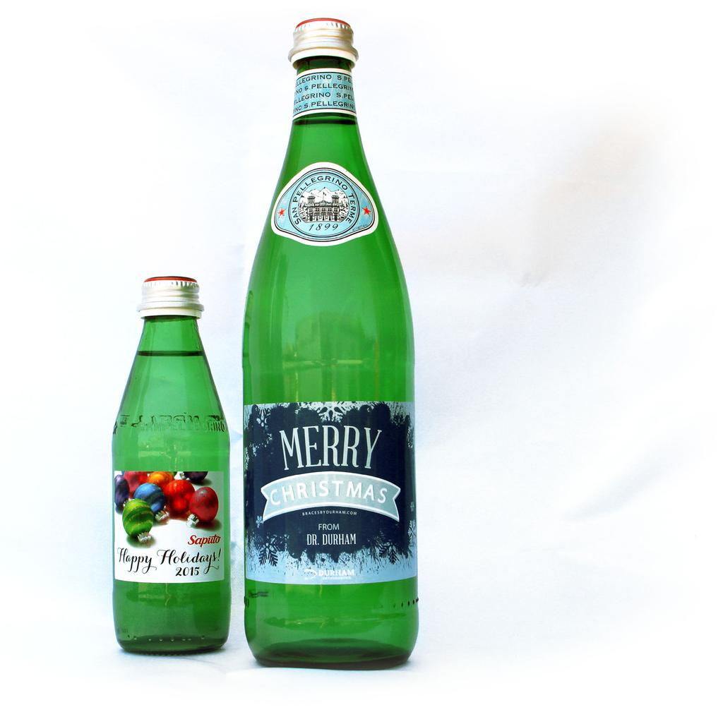 SPARKLING WATER Another great non-alocholic option is custom labeled or etched San Pelligrino sparkling mineral water. Popular for grand openings, company picnics, room drops, and tradeshow giveaways.