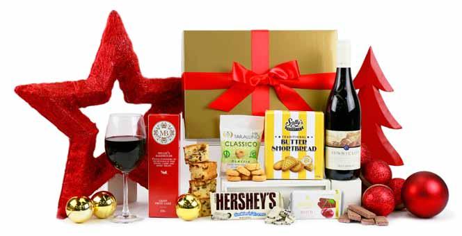 JOLLY RED $42 9 A bottle of festive red and array of Christmas goodies all presented in a glossy gift box with tissue and decorative ribbon Sunnycliff Estate Shiraz 750ml Sally s Traditional Butter