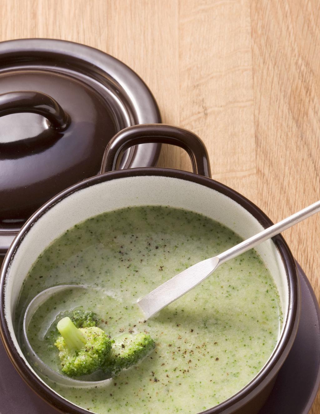 broccoli-garlic soup Ingred ient s 3 lb broccoli ½ cup extra-virgin olive oil 8 cloves garlic 2 tsp. fresh thyme 6 cups vegetable stock ¼ cup dry white wine 2 tbsp. lemon juice 2 tsp.