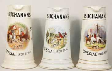 5ins tall, BUCHANAN S SPECIAL a multi-coloured picture of King, Queen RED SEAL SCOTCH WHISKY coloured and Crown under spout, no pm, spout & picture of Hunt
