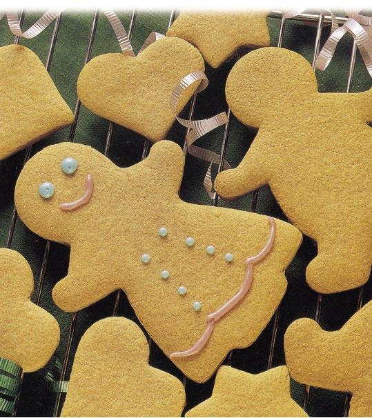 58 > HOME BAKING biscuits > 59 gingerbread people Cooking time: 10 minutes - Preparation time: 40 minutes 1.Cream together the margarine and brown sugar, and beat in the egg yolk, mixing well.