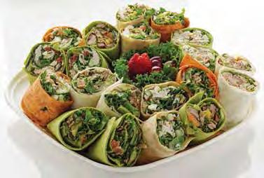 Pick any 2 sides: pasta or quinoa salad, chips, cookie or assorted treat tray. Deli Wraps $69.99 (serves 10-12) $109.