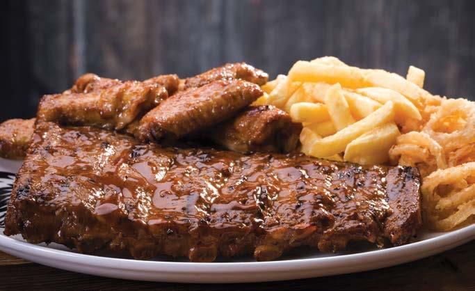 RIBS & BUFFALO WINGS 149.90 Marinated pork ribs (400g) with sticky Durky wings. CHICKEN GRILLS All our chicken grills are basted in your choice of Spur Basting or Peri-Peri.