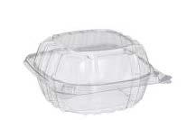 90496 6 ClearSeal Sandwich Hinged Lid OPS Container 4/125 ct. 90138 6x6x3 3 Compartment White Foam Hinged Lid Container 4/125 ct.