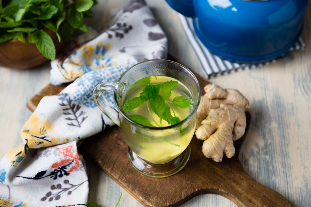 SERVES FRESH MINT & GINGER TISANE * Tisane is a French term for a restorative herbal tea. We feel fancy just saying it. The ginger has anti-inflammatory properties and the mint is very refreshing.