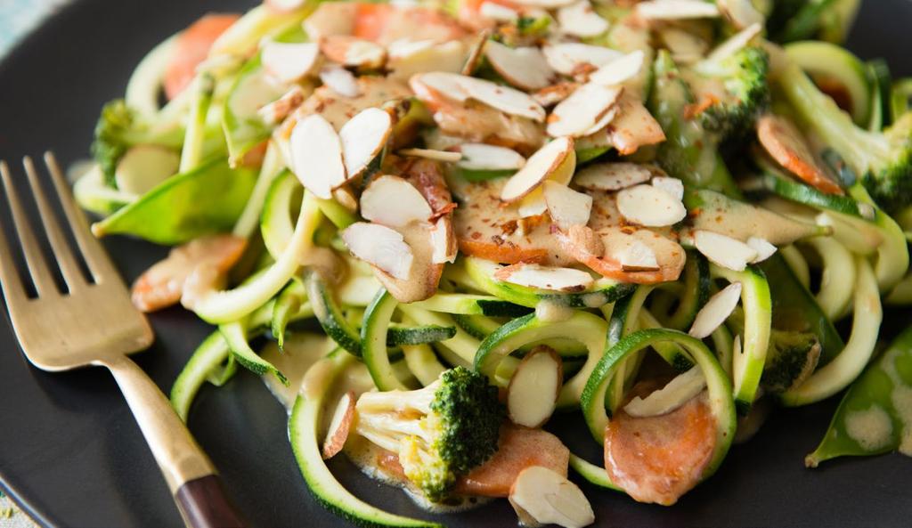 SERVES 2 COCONUT GINGER ZOODLES and Veggies Zoodles for the win! We love finding new ways to eat zucchini. The sauce is to.die.for. delicious.