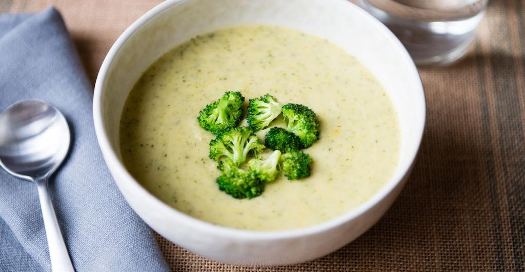 SERVES 2 BROCCOLI POTATO SOUP Soups definitely fall into the comfort category. When your body is rocking some hard core cleansing, it s nice to sit down to a warm bowl of thick, creamy soup. P.S. You won t miss the cheese even one little bit.