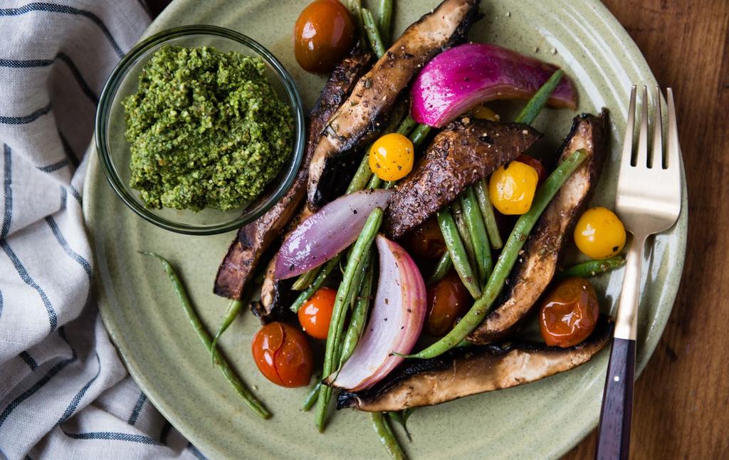 SERVES 2 ROASTED VEGGIE MEDLEY Prepare yourself for a flavor explosion. Tossing the veggies in a delicious rosemary balsamic vinaigrette prior to roasting makes the flavors pop!