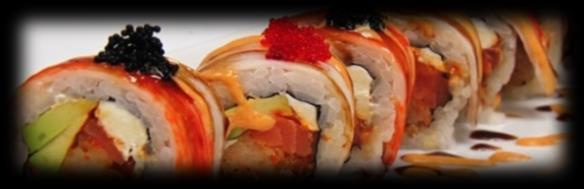 Alta Vista Roll (Riceless roll) $13 Fresh Salmon, snow crab, avocado, scallion, crumb, asparagus inside rolled with