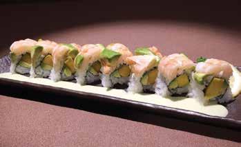 ROLL rice outside roll Rainbow Roll 10.95 avocado, tamago, crab meat, salmon, cucumber, shrimp Pacific Roll 10.