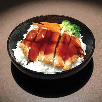 DONBURI rice bowl Tofu Teriyaki Don 8.95 Chicken Teriyaki Don 9.55 Beef Teriyaki Don 10.55 Tuna Don 12.95 7pcs of tuna sashimi on sushi rice bowl Salmon Don 13.