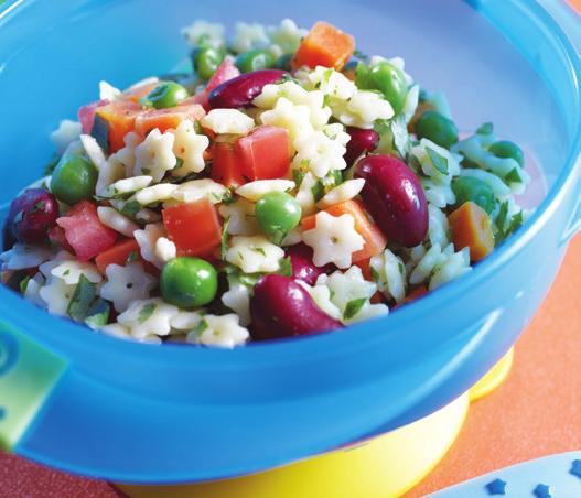 Starry, Starry Lunch 3 cups water 1 cup star pasta 1 cup canned or freshly cooked kidney beans, drained 1 cup frozen peas and carrots mix, thawed ¼ cup roma tomatoes, diced 2 tablespoons cilantro,