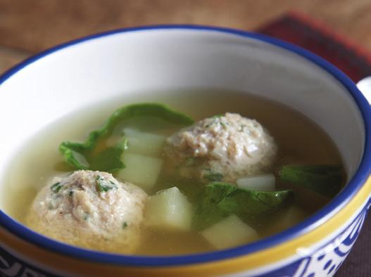 Baby Meatball Soup 1 pound ground chicken 2 tablespoons onion, minced 1 egg ¼ cup bread crumbs ½ teaspoon salt 4 tablespoons parsley 1 pinch black pepper 4 cups low-sodium chicken stock 2 cups