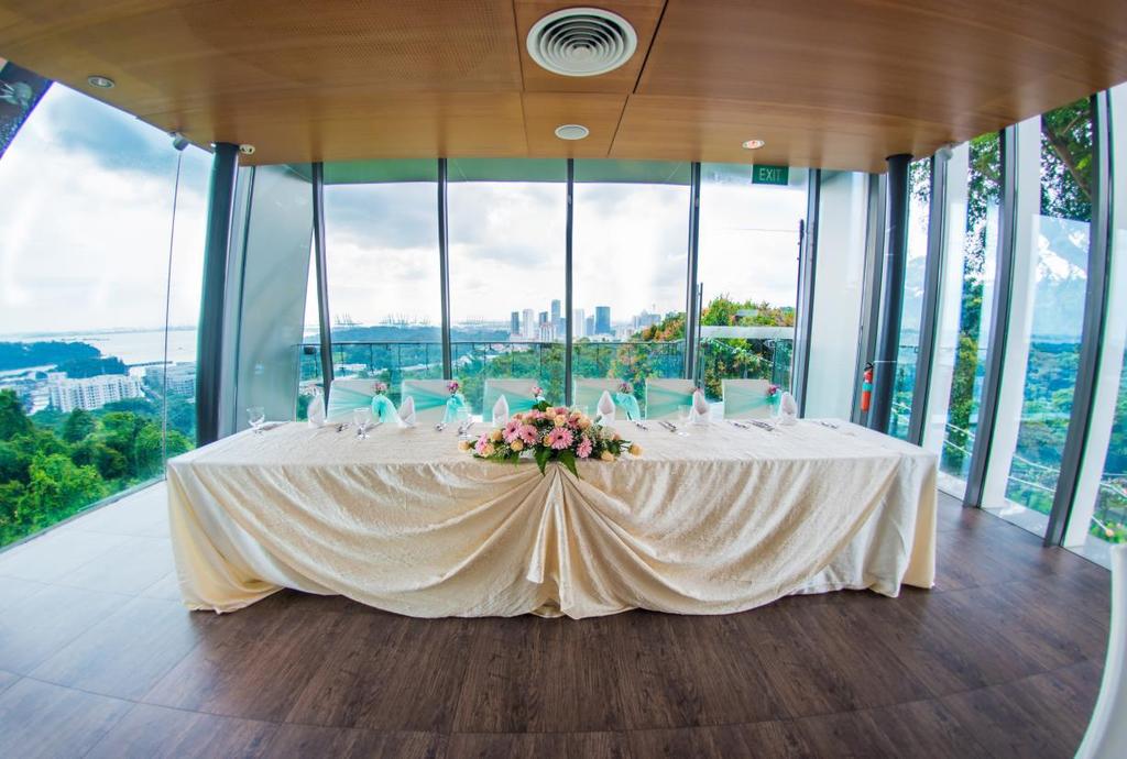 At the highest point of Faber Peak Singapore and nestled amongst a green canopy of trees with stunning vistas of the harbour and Sentosa island, the Private Dining Room offers