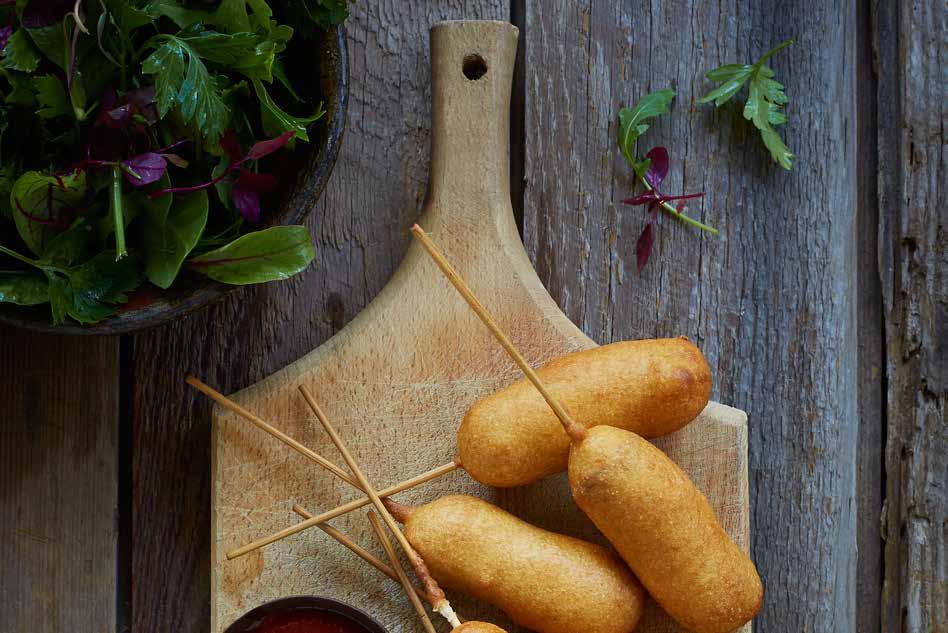 Corndogs WITH MEAT FREE hot dogs Ingredients 1 box FRY S Hotdogs cut in