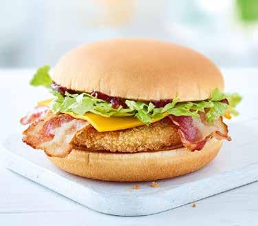 Main Menu Mayo Chicken Chicken Patty: Chicken Breast Meat (44%), Water, WHEAT Flour (contains, Calcium Carbonate, Iron, Niacin, Thiamin), Vegetable Oil (Sunflower, Rapeseed), Breadcrumb (WHEAT Flour,