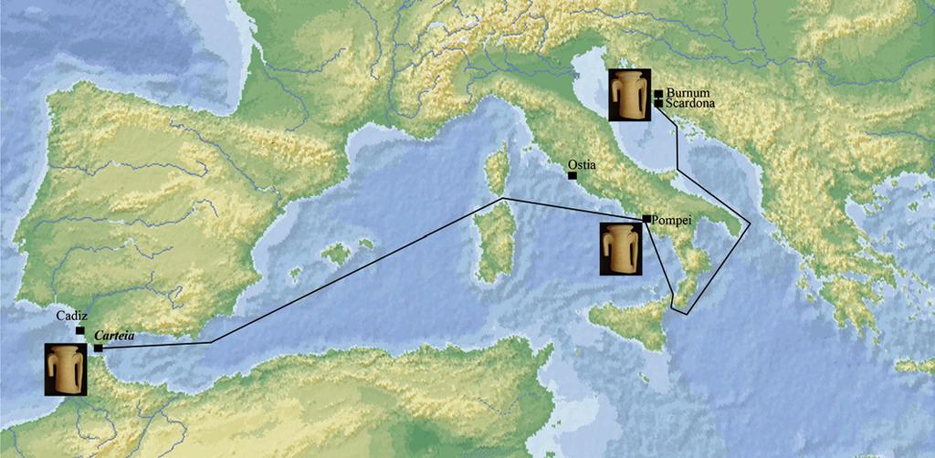 archaeologia adriatica v (2011), 65-88 83 Sl. 7. / Fig. 7. Pretpostavljena ruta puta hispanskih amfora do Burnuma. The assumed route of Hispanic amphorae to Burnum. Grado I).