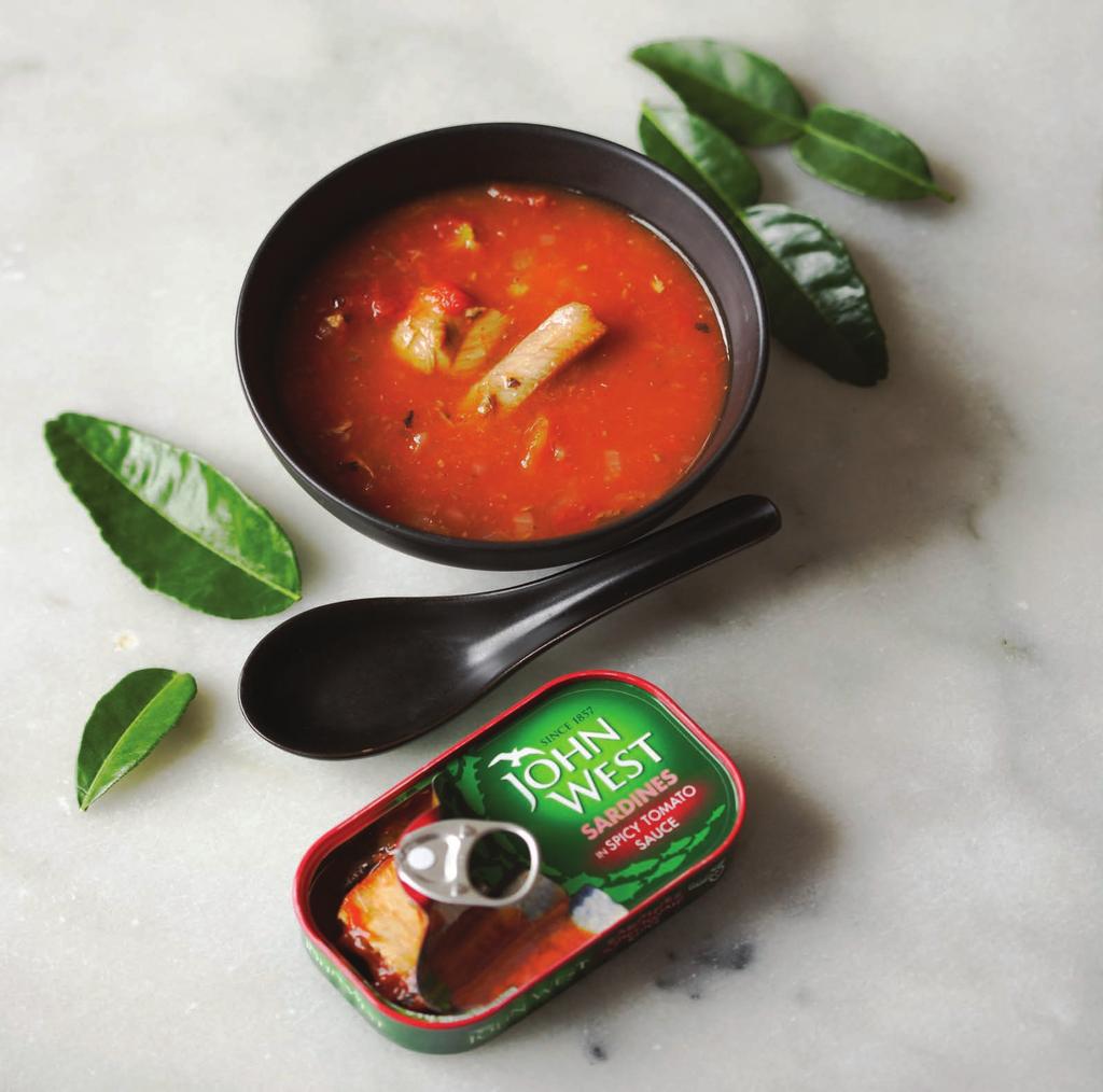 THAI-STYLE SARDINE AND TOMATO SOUP A TWIST ON A TRADITIONAL FAVOURITE SERVES 4 LUNCH -5- Begin by putting the stock, shallots, lime leaves, chilli flakes and lemongrass into a pan Bring just to a