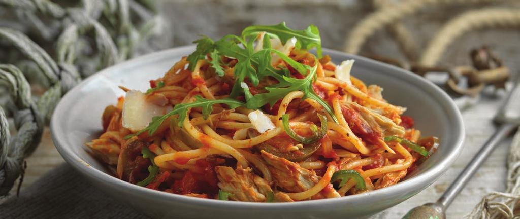 MACKEREL ARRABIATA A HEART-WARMING FAMILY FAVOURITE SERVES 4 DINNER -6- Cook the spaghetti according to pack instructions.