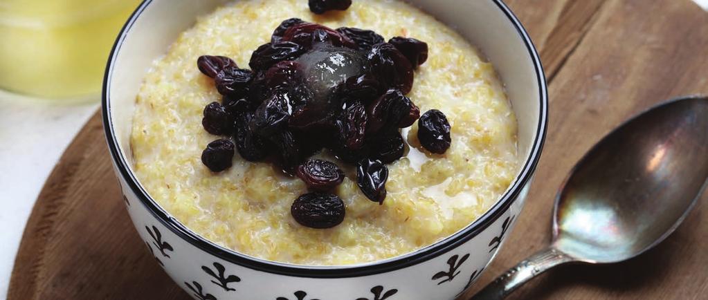 PORRIDGE WITH HONEY AND RAISINS A WARM DISH TO SET YOU UP FOR THE DAY SERVES 1 BREAKFAST -6- Mix porridge oats and milk/water in a small pan Put on heat until boiling and then leave to simmer for 7