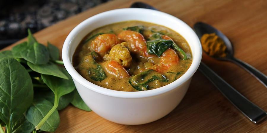 Shrimp & Cauliflower Curry Yields 6 total servings. Each serving comes out to 331 Calories, 19.5g Fats, 5.6g Net Carbs, and 27.4g Protein.