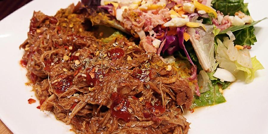 BBQ Pulled Chicken Yields 4 Total Servings. Per serving, you are looking at: 510 Calories, 30g Fats, 2.3g Net Carbs, and 51.5g Protein.