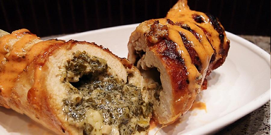 Chicken Roulade Yields 1 servings. Per serving, this is 478 Calories, 31g Fats, 2.5g Net Carbs, and 53.3g Protein. Ingredients 1 Chicken Breast 1/2 Tbsp. Pesto 2 1/4 tsp.