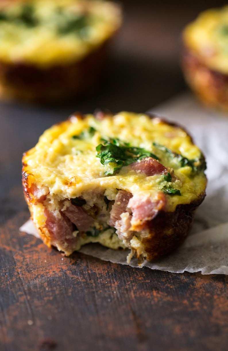 serves 6 egg muffins with ham, kale and cauliflower rice {Paleo, High Protein + super simple} PreP time: 10 mins Cook time: 20 mins 1 Cup Caulliflower, cut into bite-sized pieces 3 Large eggs 1 Cup
