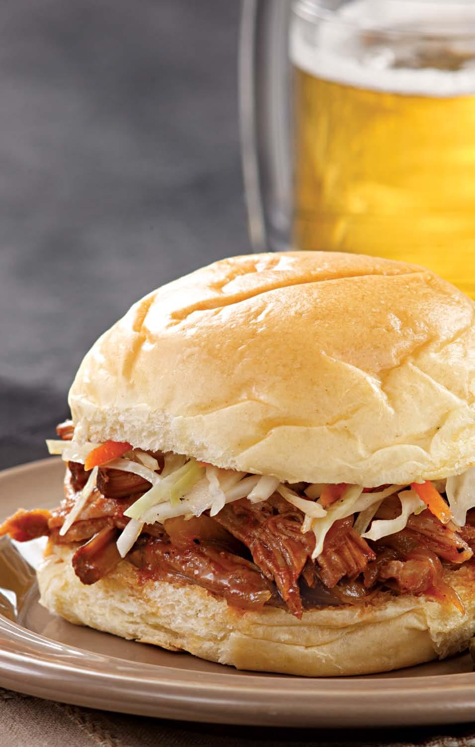 Pulled Pork with Caramelized Onions Makes: 8 servings, about 1 cup each Active time: 1 hour Slow-cooker time: 5-9 hours To make ahead: Prepare through Step 1, cover and refrigerate for up to 2 days.