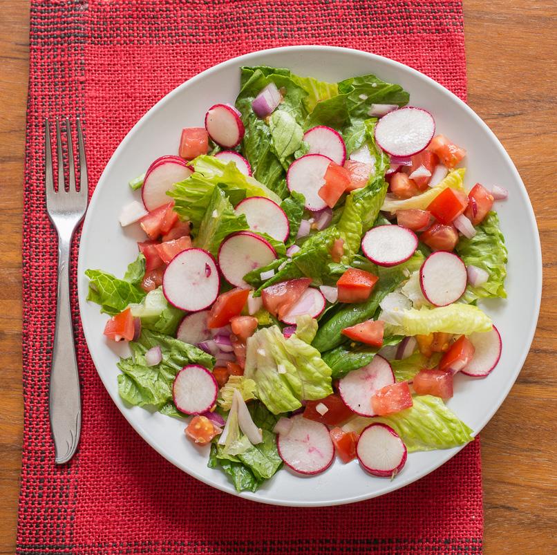 CUBAN SALAD TOTAL TIME: 20 minutes MAKES: four 1-cup servings INGREDIENTS: For the dressing: 3 tablespoons vegetable oil ¼ cup fresh lime juice (1 large or 2 small limes) 1 teaspoon of garlic, peeled