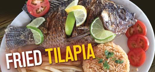 Served with fries, rice and borracho beans. $10.99 with three jumbo grilled shrimp $14.99 TILAPIA & SHRIMP New! A tilapia filete & shrimp grilled in a butterie wine sauce with our savory spices.