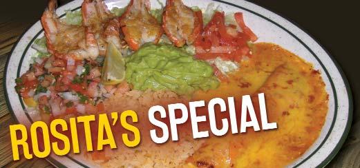 Served with rice, pico de gallo, guacamole, borracho beans and tortillas. $13.50 FRIED SHRIMP Six lightly breaded jumbo shrimp. Served with cabaña fries, rice and cheese puff. $13.99 FILETE A LA DIABLA Grilled catfish fillet topped with our homemade diabla sauce.