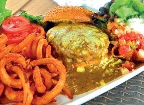 GREEN CHILI-CHEESE BURGER Smothered in spicy green chili sauce