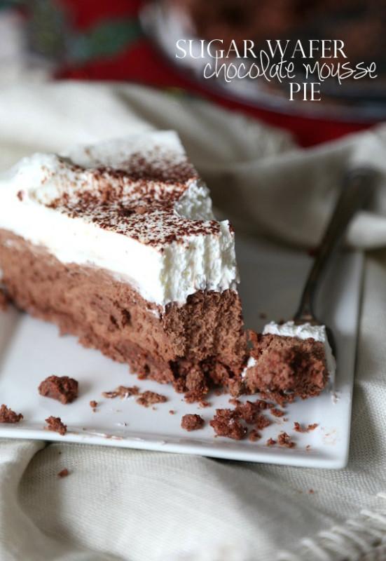 Sugar Wafer Chocolate Mousse Pie Ingredients Mousse Crust 1½ cups chopped semi sweet chocolate ¼ salt 1 tsp vanilla 2¼ cups heavy cream, divided 32 Chocolate Sugar Wafer Cookies (about 8 oz) 2 Tbsp