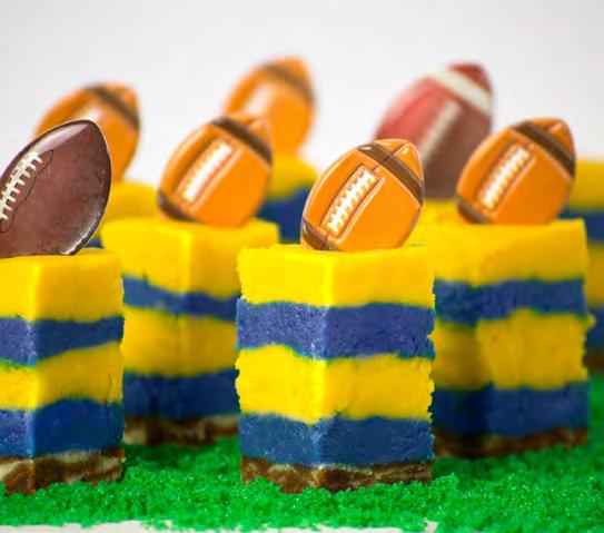 Deserts Game Day Stacks Layer Cake ( One sheet from grocers bakery) *Peel top browned layer and set aside to use as first layer Cake-pop mixture *Cake-pop mixture: Mix cake with frosting and food