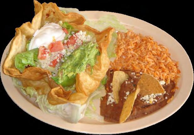99 A deep fried tortilla basket served with lettuce, tomato, sour cream, cheese and your choice of chicken or steak. Side dishes of rice and beans. 11. MEXICAN STEAK TACOS (3)...$10.